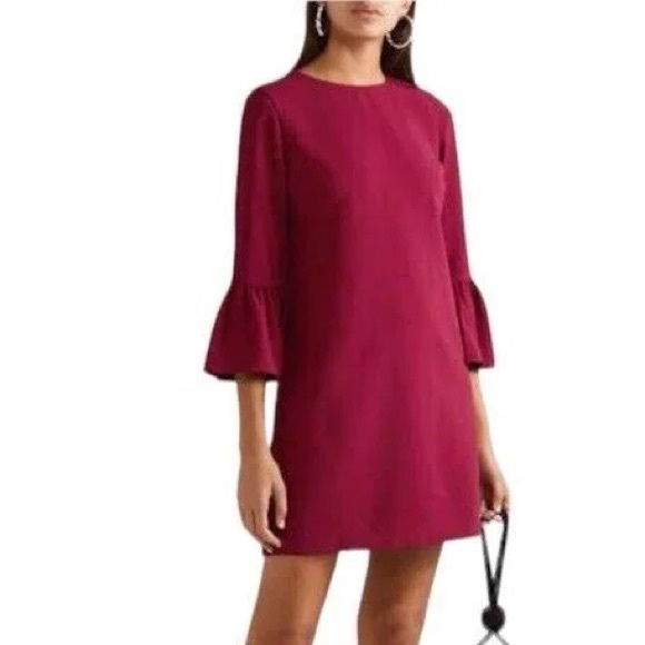 Alice + Olivia Coley Crepe Crew Neck A-Line Dress in Maroon - Picture 4 of 4